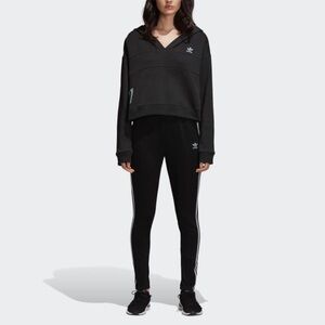 ADIDAS V-Neck Womens Crop Hoodie Terry Knit Sz M